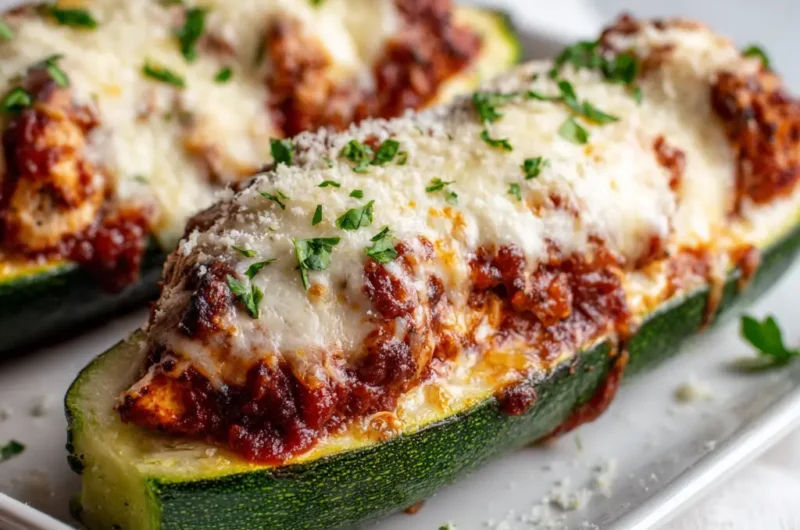Keto Chicken Parmesan Zucchini Boats